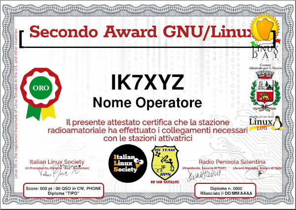 Fac-Simile del secondo Diploma GNU/Linux 25 ottobre 2025